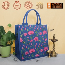 Jute Cottage Pichwai Lotus Shopping Zipper bag 14x14 - B-313